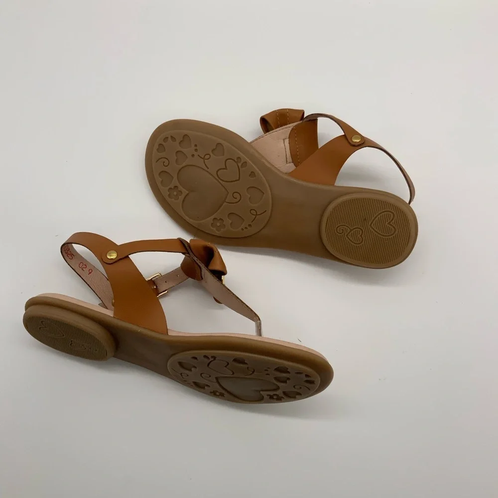 Vegan Bow T-Strap Flat Sandals for Girls Size Various